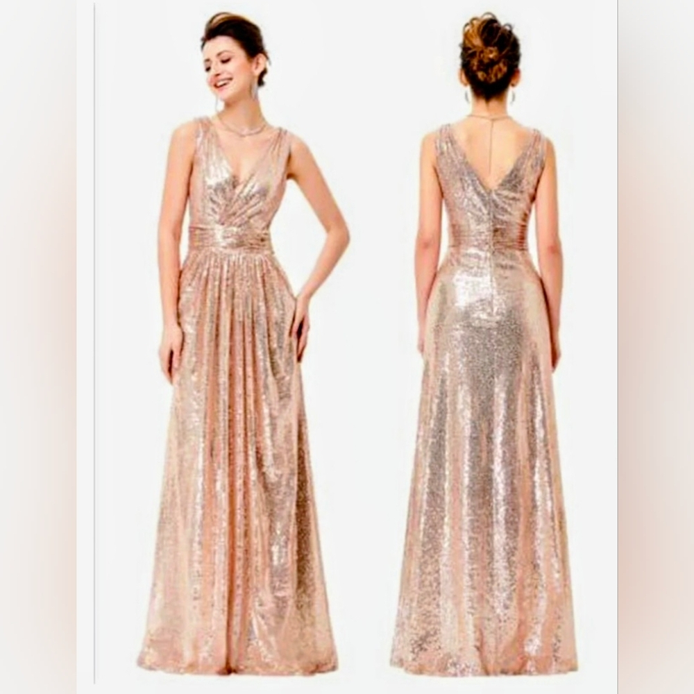 Kate Kasin Elegant Sequin Evening Gown
